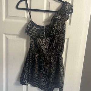 Cotton Express - Animal Print One-Shoulder Flowy Blouse (Size M)
